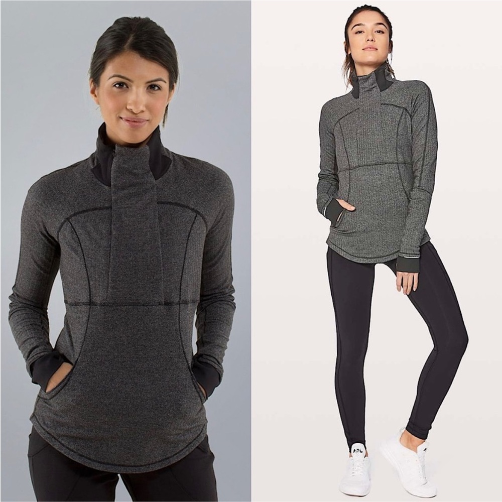 Lululemon Base Runner 1/2 Zip Heathered Herringbone Black Reflective 2/4